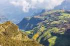 Ethiopia. Amhara. North Gondar. View of farms and a village in the Ethiopian highlands. Art Print